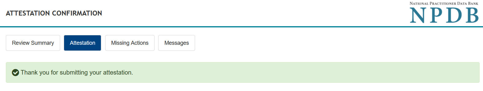 Screenshot of the Attestation Confirmation Page
