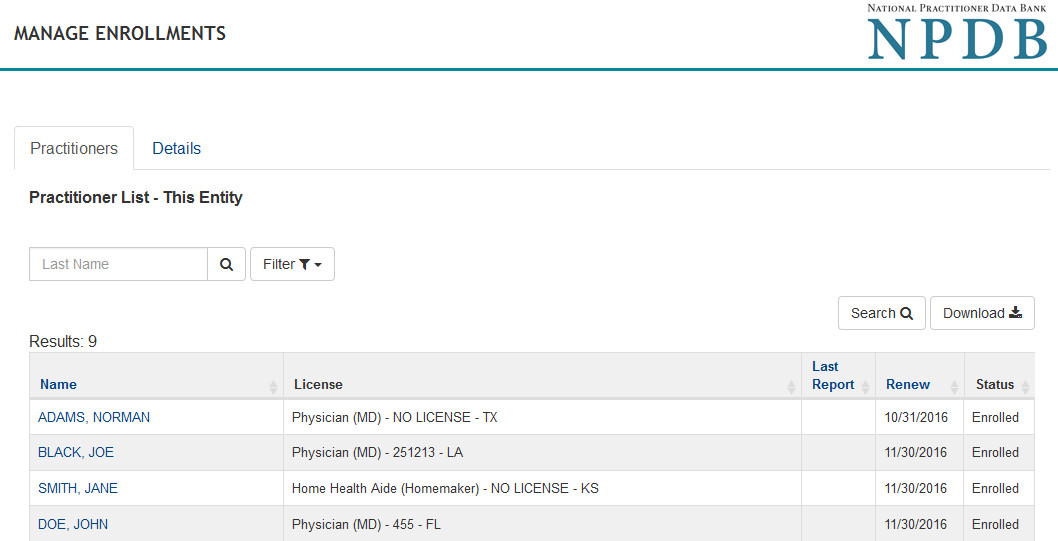 Manage Enrollments Screen